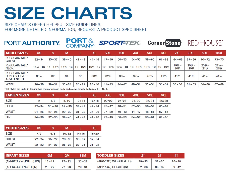 Port Authority - Sport Tek - Red House Sizing Chart